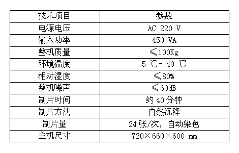 液基細(xì)胞分離制片染色一體機(jī)技術(shù)參數(shù)